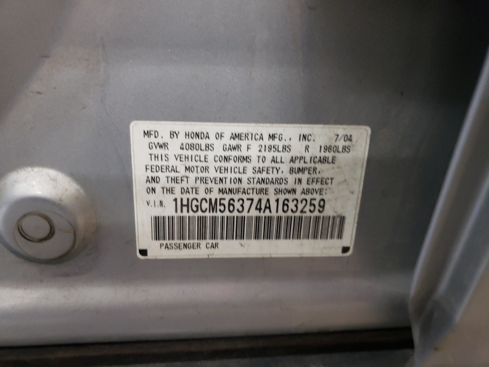 1HGCM56374A163259 2004 Honda Accord Lx