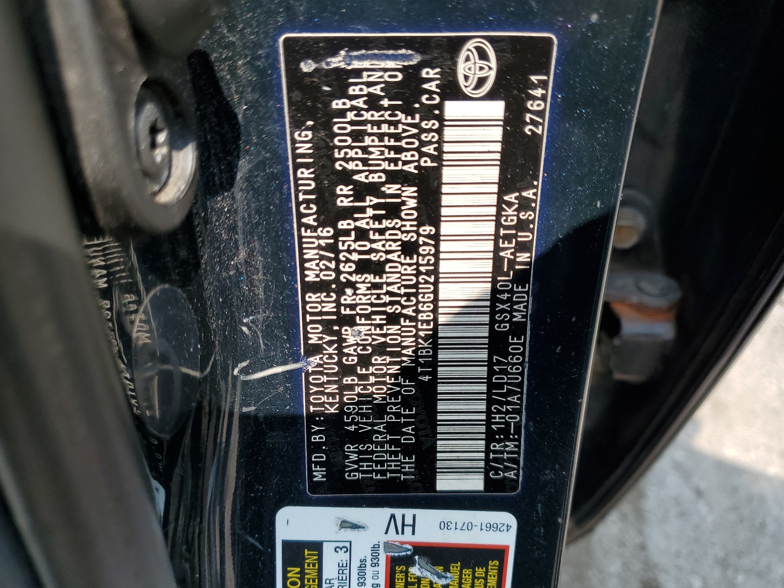 4T1BK1EB6GU215979 2016 Toyota Avalon Xle