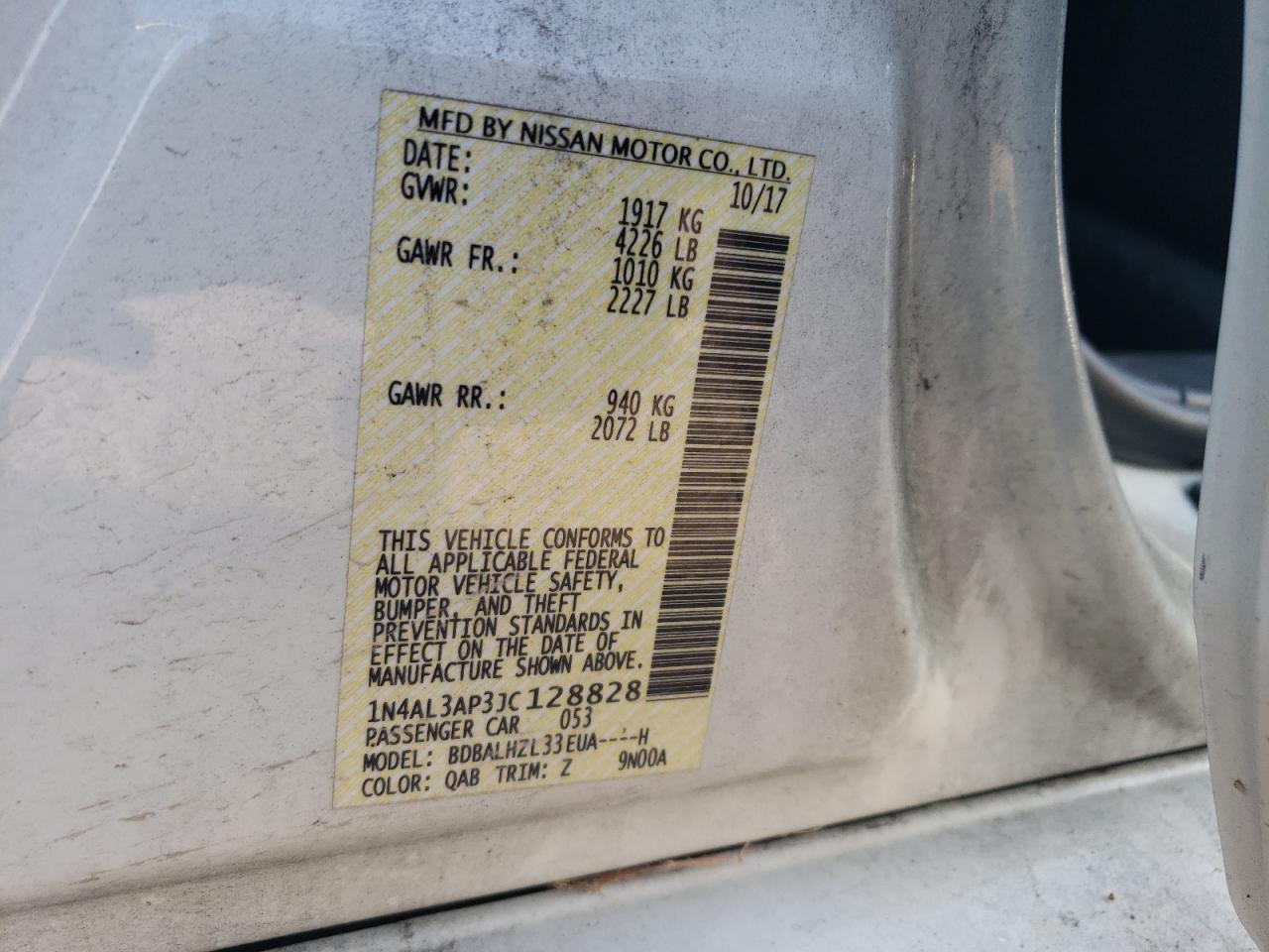 2018 Nissan Altima 2.5 VIN: 1N4AL3AP3JC128828 Lot: 68726844