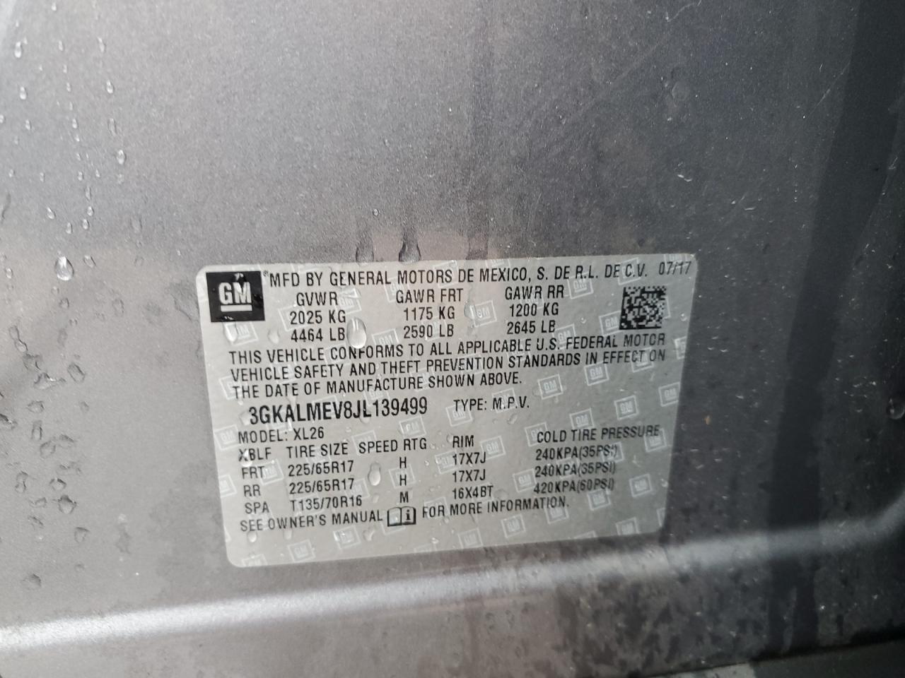 2018 GMC Terrain Sle VIN: 3GKALMEV8JL139499 Lot: 68011324