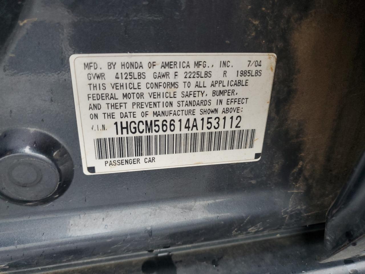 2004 Honda Accord Ex VIN: 1HGCM56614A153112 Lot: 66801614