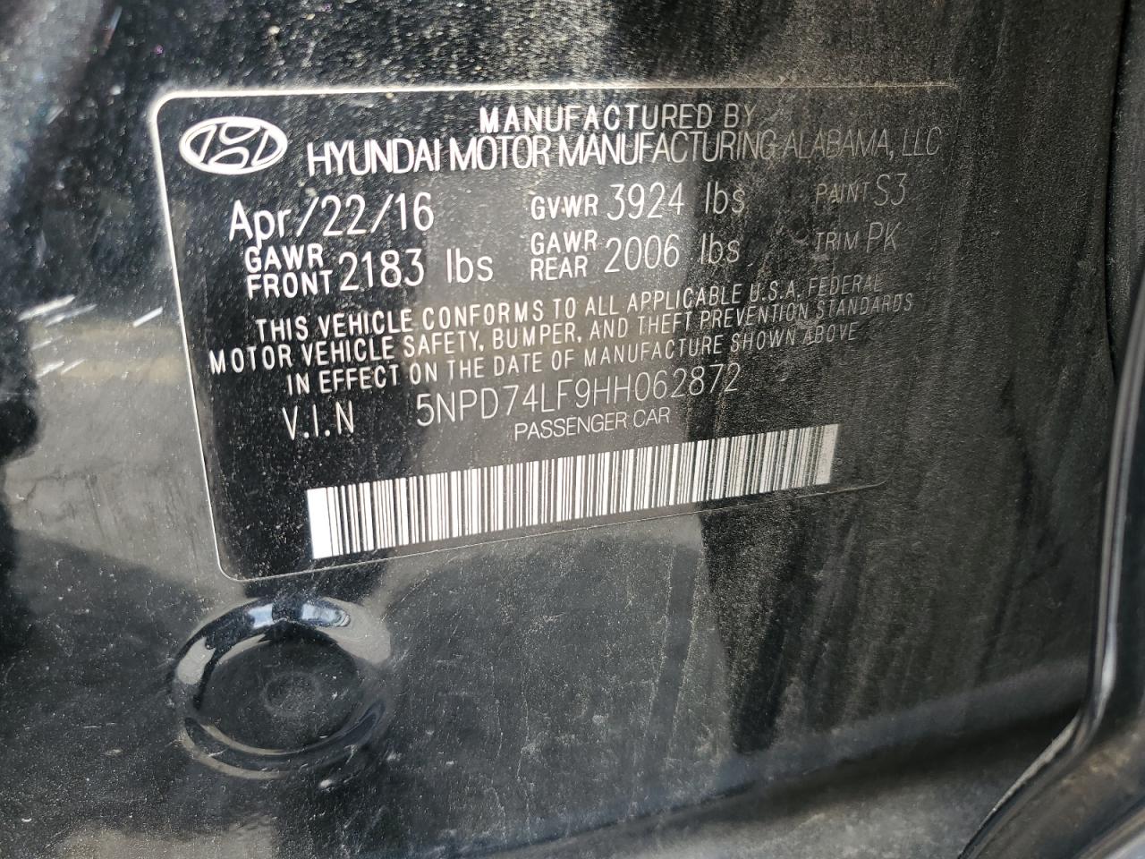 2017 Hyundai Elantra Se VIN: 5NPD74LF9HH062872 Lot: 65760734