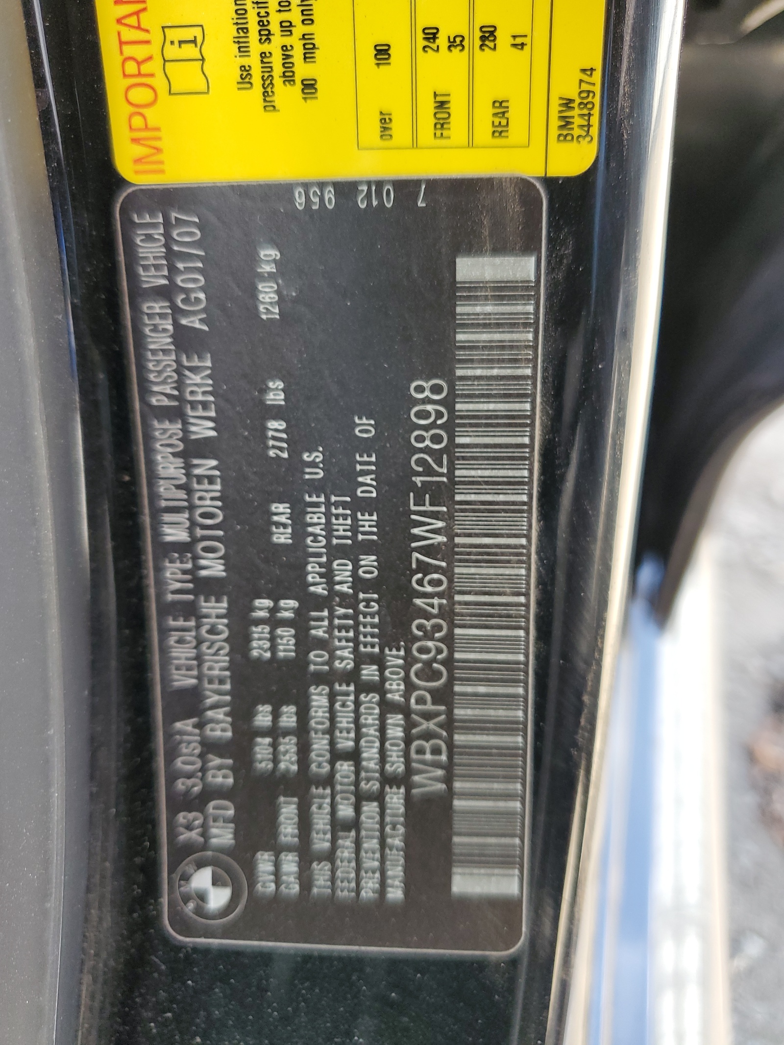 WBXPC93467WF12898 2007 BMW X3 3.0Si