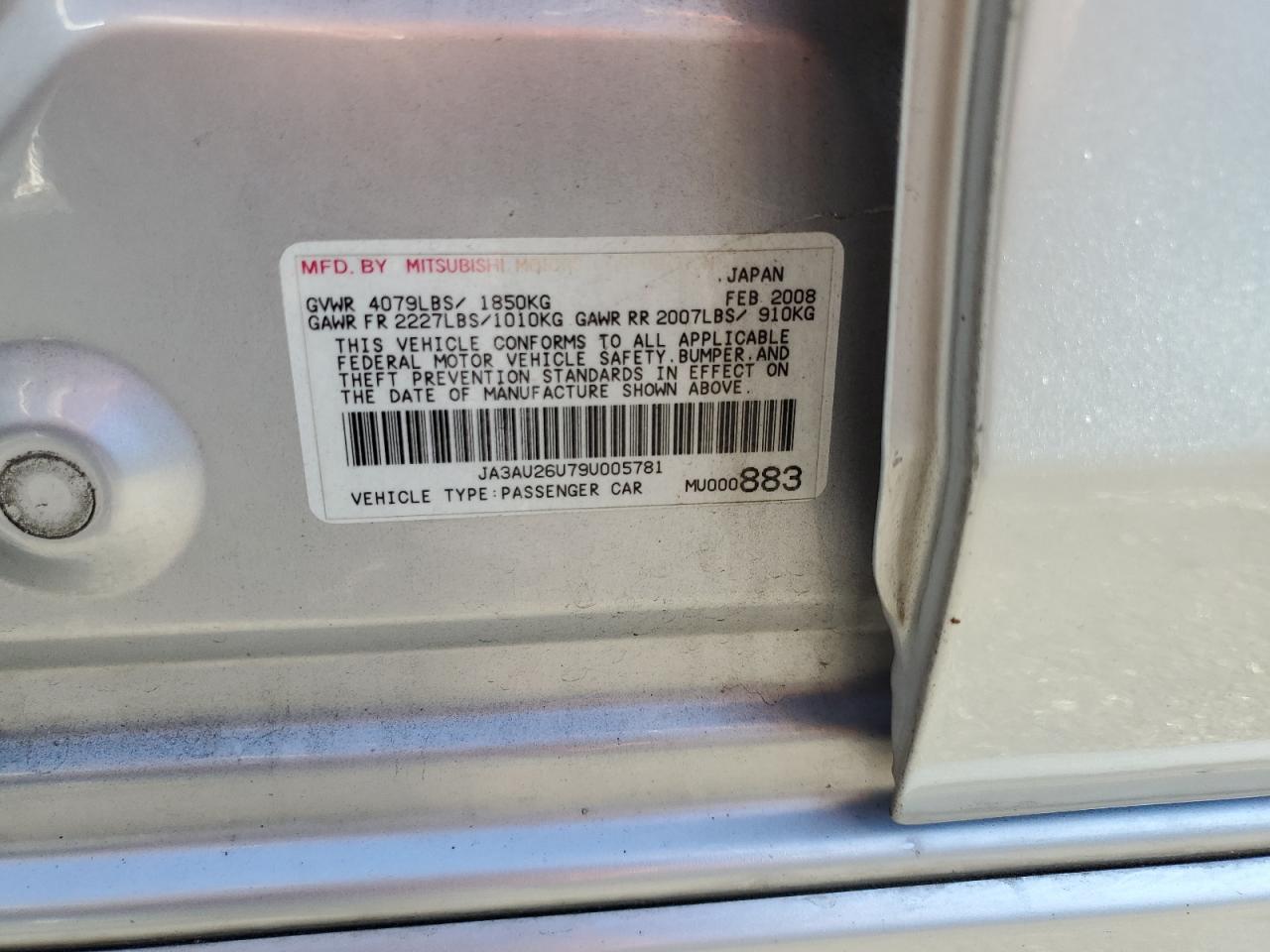 2009 Mitsubishi Lancer Es/Es Sport VIN: JA3AU26U79U005781 Lot: 68191634