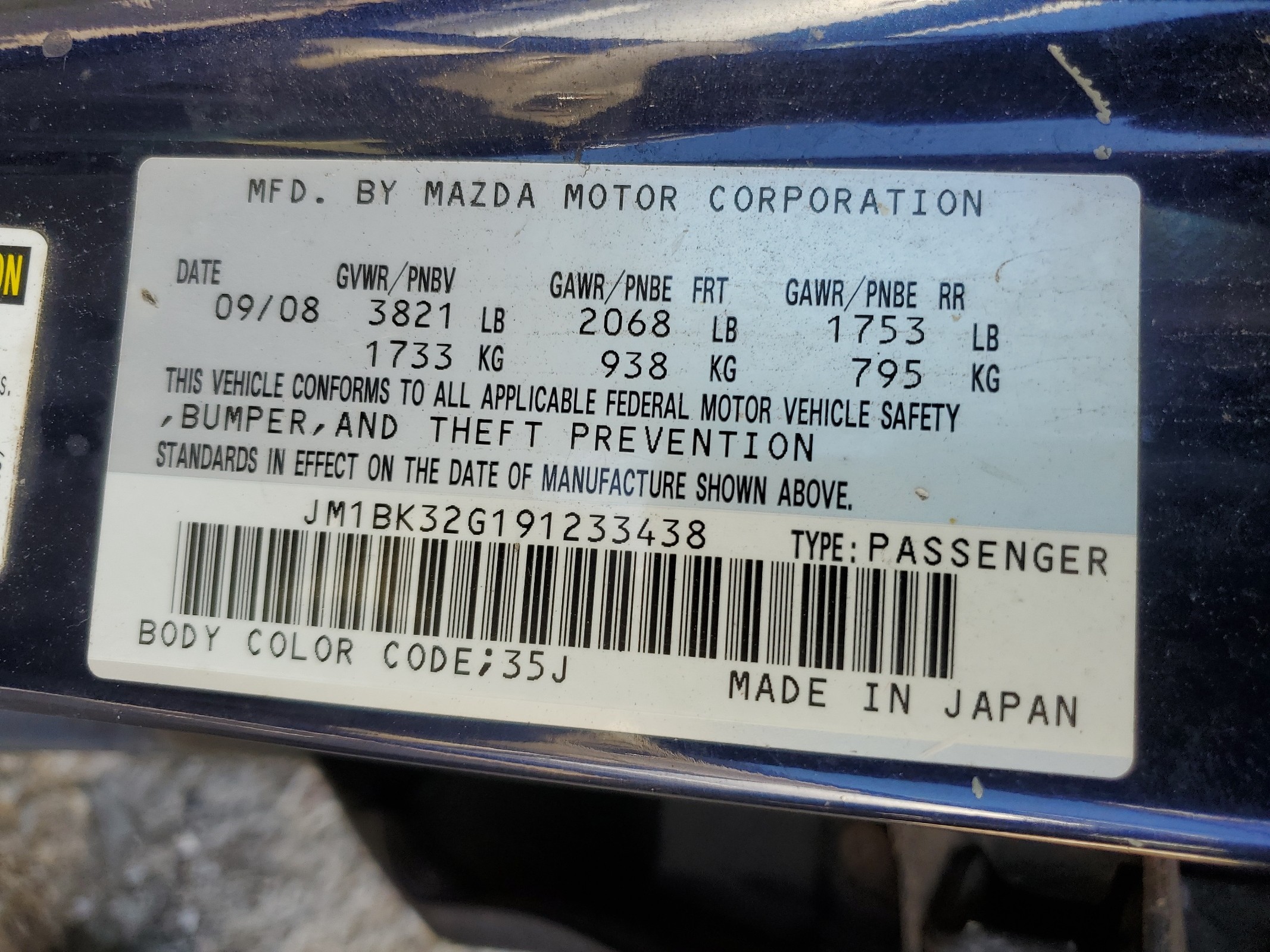 JM1BK32G191233438 2009 Mazda 3 I