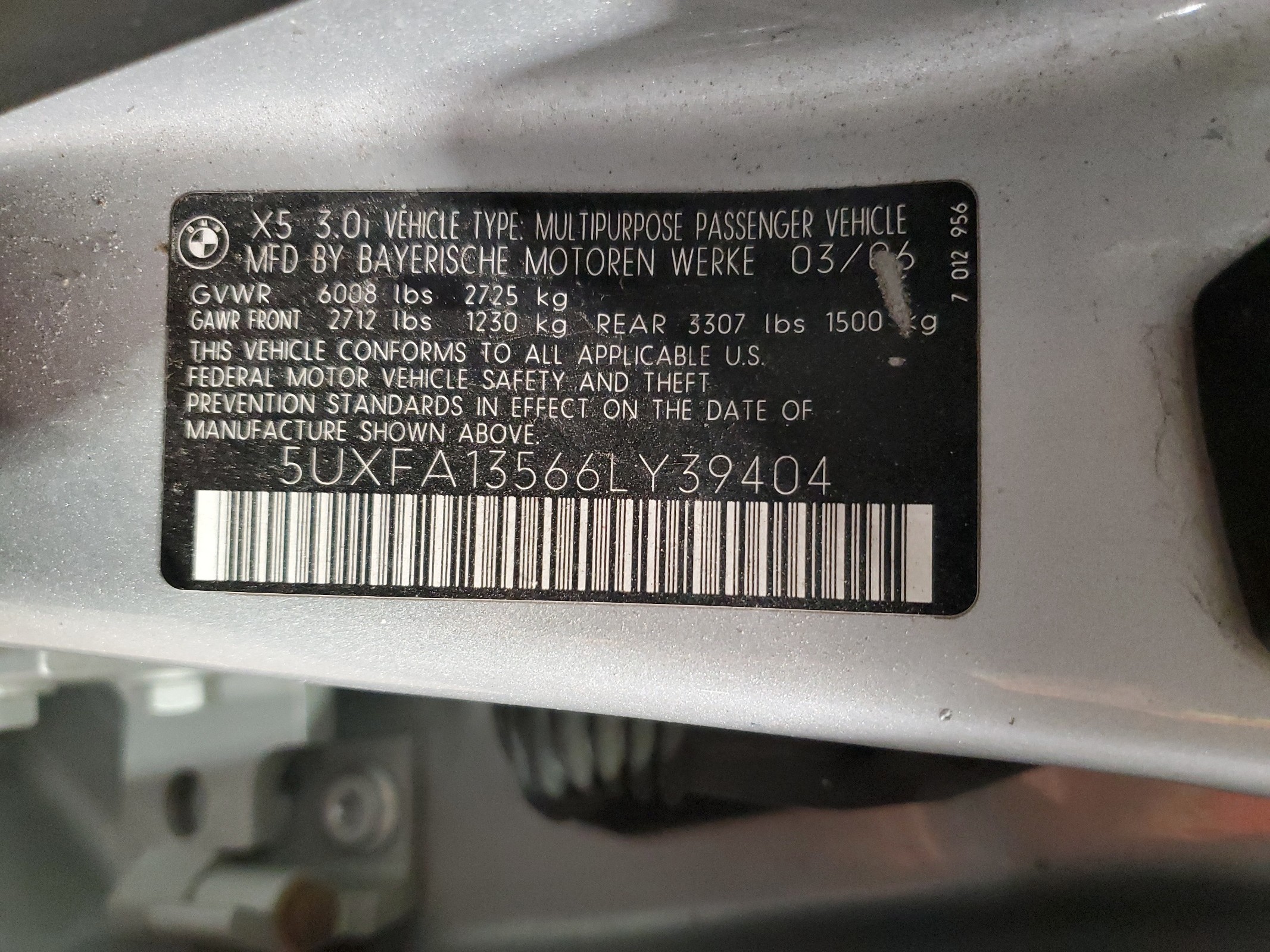 5UXFA13566LY39404 2006 BMW X5 3.0I