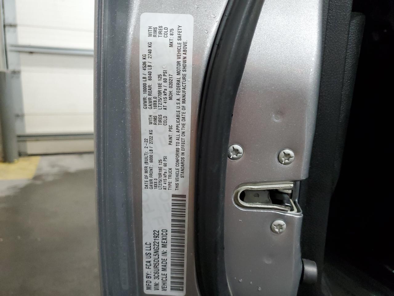 2022 Ram 2500 Big Horn/Lone Star VIN: 3C6UR5DL5NG221922 Lot: 67324794