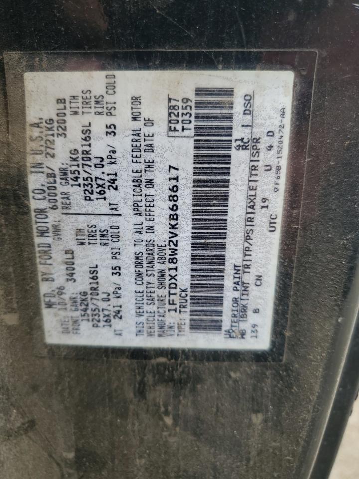 1997 Ford F150 VIN: 1FTDX18W2VKB68617 Lot: 65821084