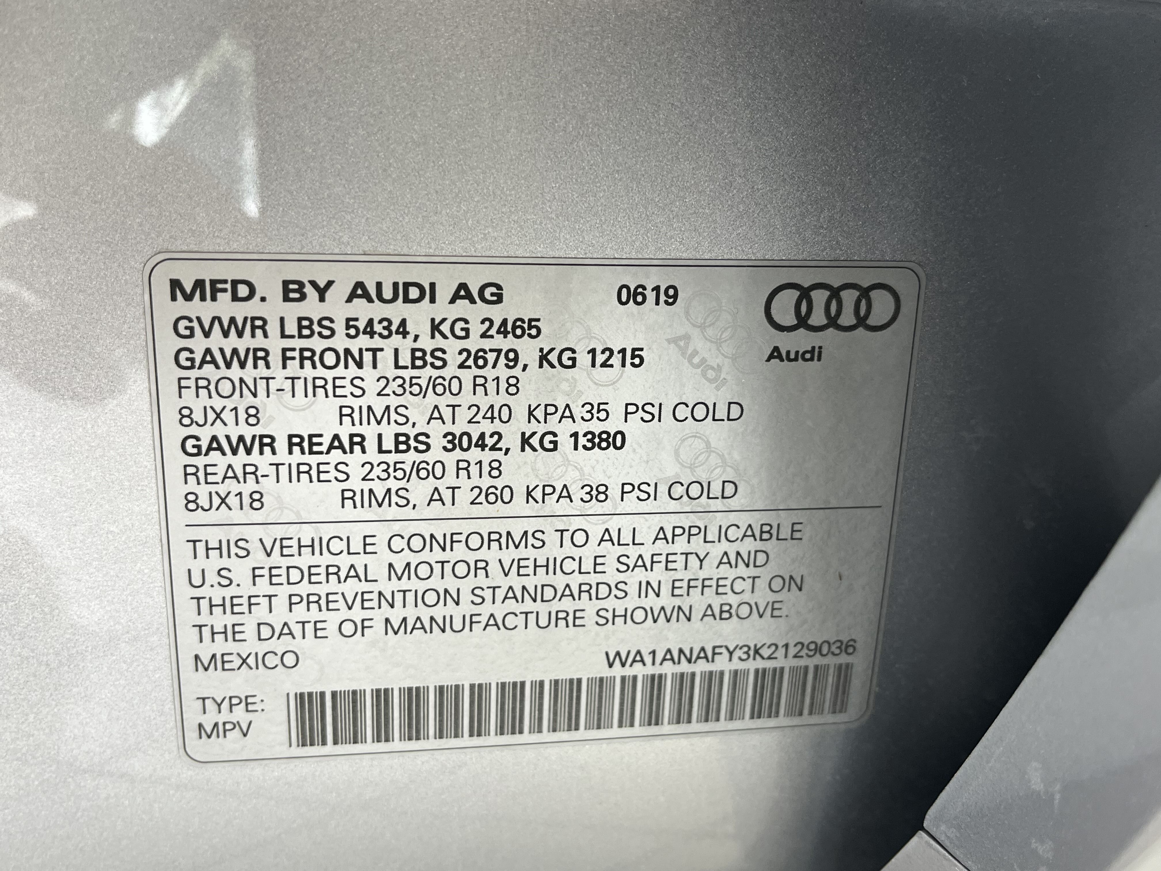 2019 Audi Q5 Premium vin: WA1ANAFY3K2129036