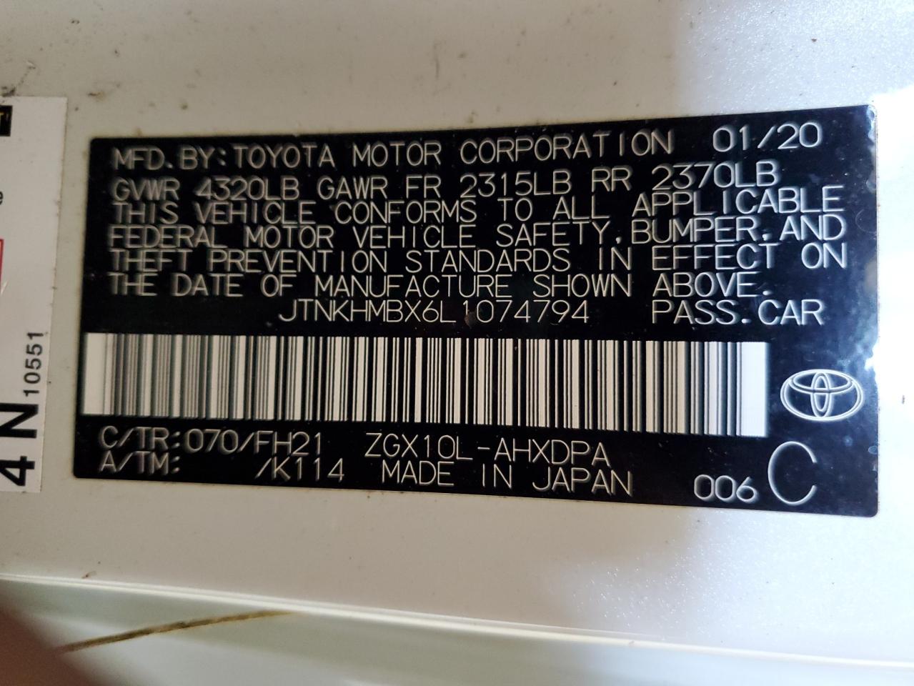 JTNKHMBX6L1074794 2020 Toyota C-Hr Xle