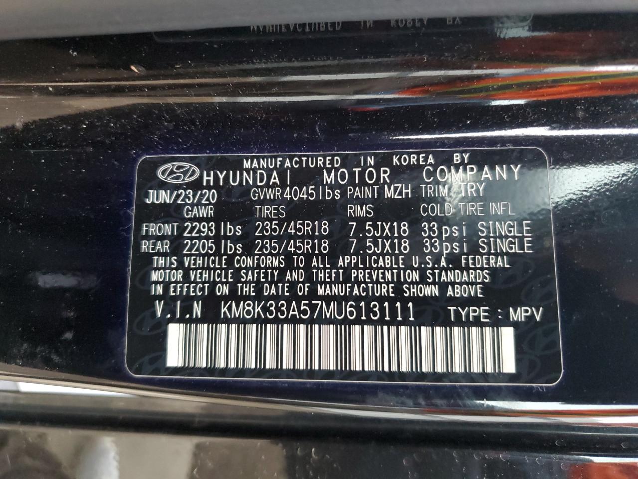 KM8K33A57MU613111 Hyundai Kona LIMIT 12