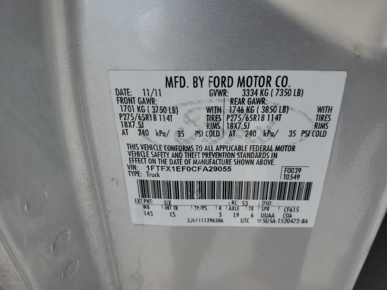 1FTFX1EF0CFA29055 2012 Ford F150 Super Cab