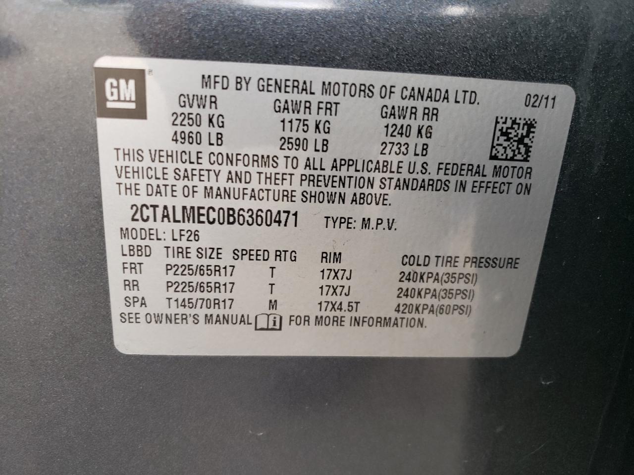 2011 GMC Terrain Sle VIN: 2CTALMEC0B6360471 Lot: 68680724