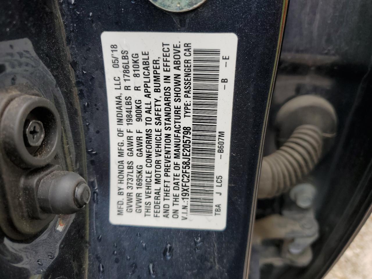 2018 Honda Civic Lx VIN: 19XFC2F58JE205798 Lot: 67656084