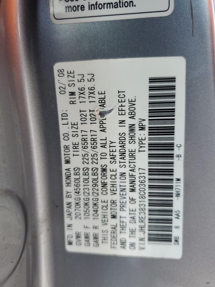 2008 Honda Cr-V Lx VIN: JHLRE38318C036317 Lot: 67600074