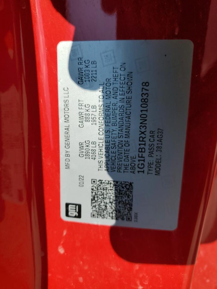 2022 Chevrolet Camaro Ls VIN: 1G1FB1RX3N0108378 Lot: 66741514