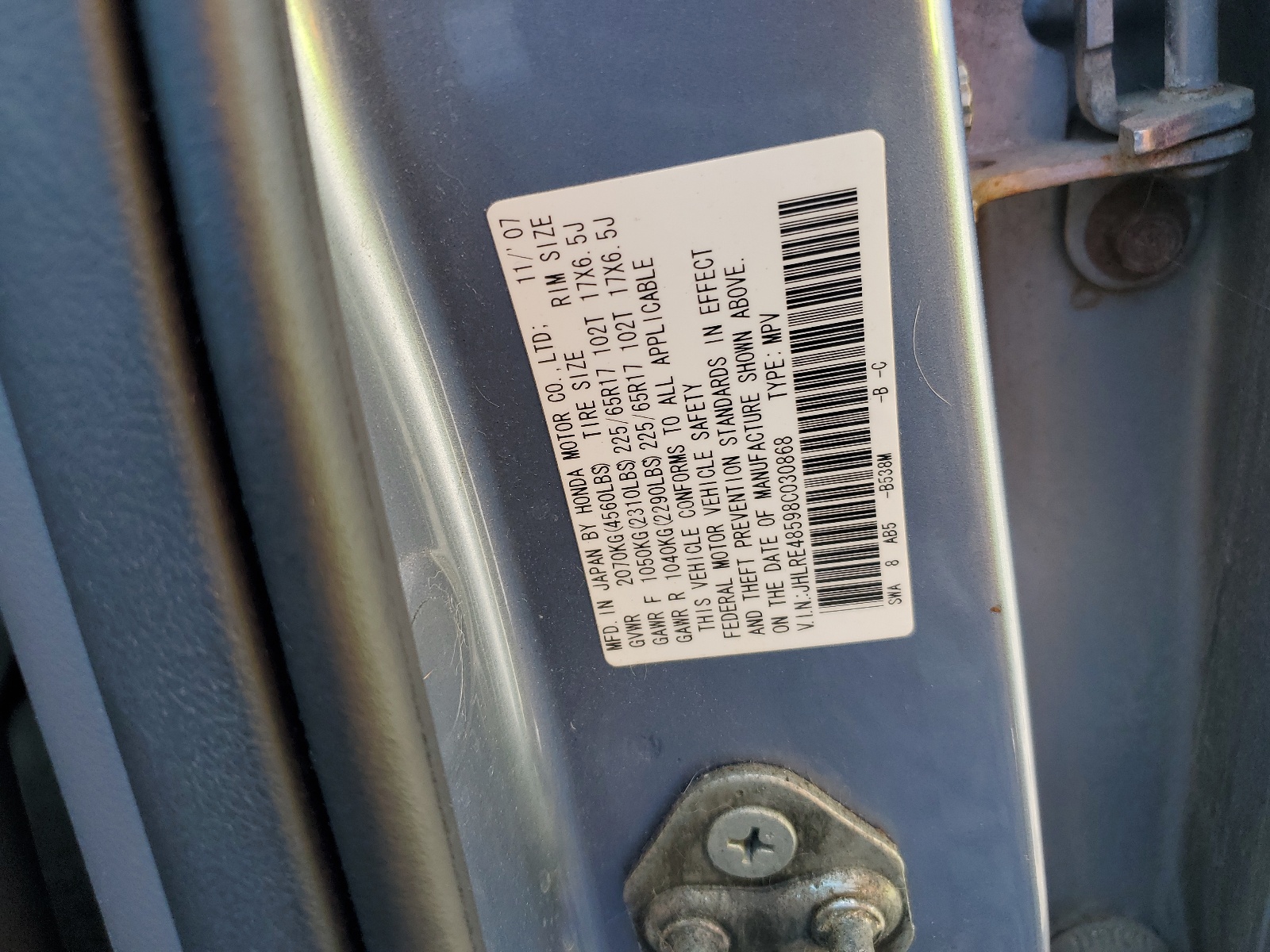 JHLRE48598C030868 2008 Honda Cr-V Ex