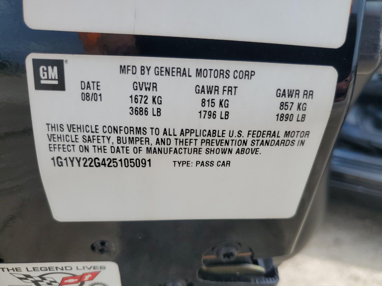 2002 Chevrolet Corvette VIN: 1G1YY22G425105091 Lot: 67055224