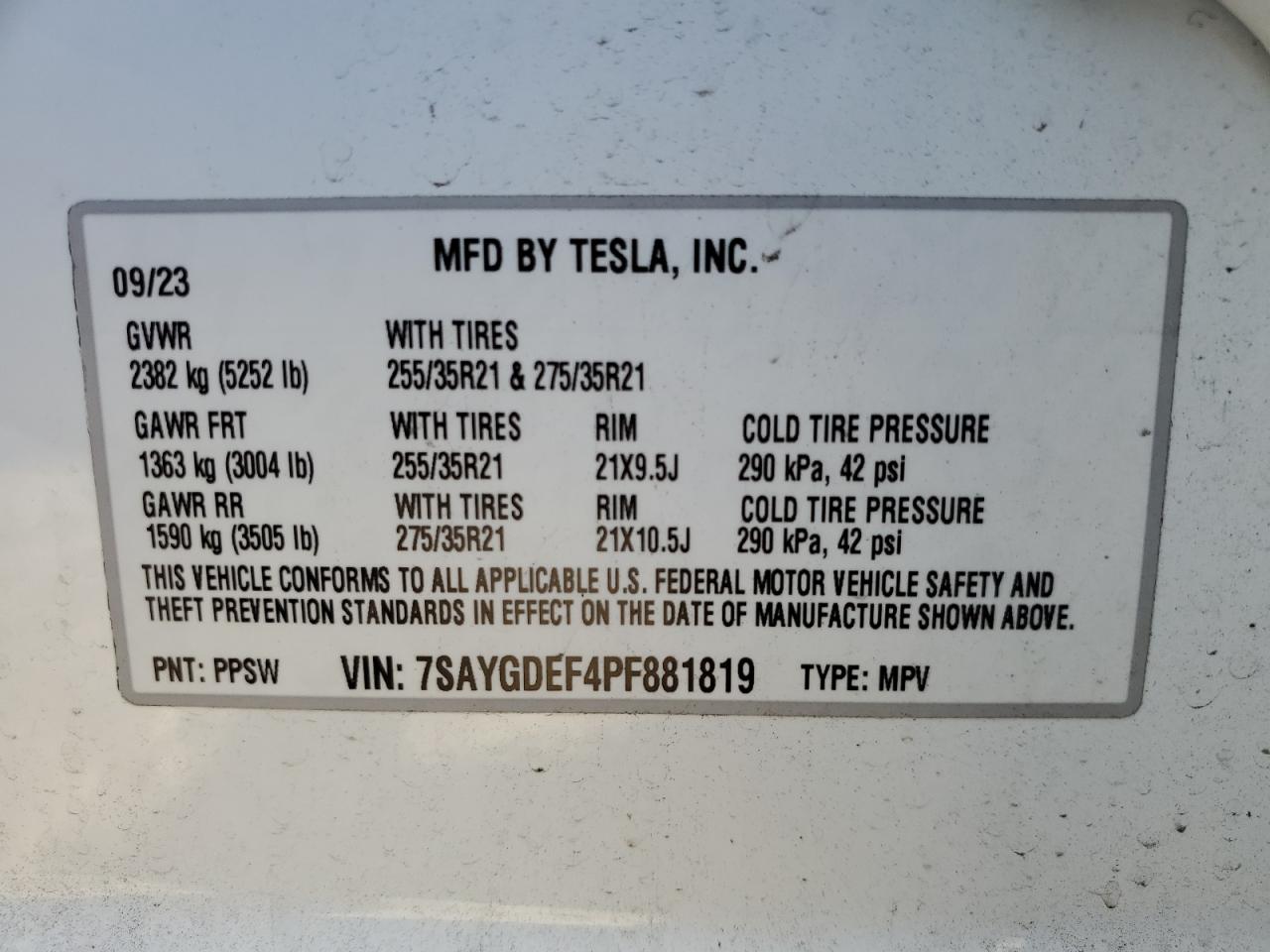 7SAYGDEF4PF881819 2023 Tesla Model Y