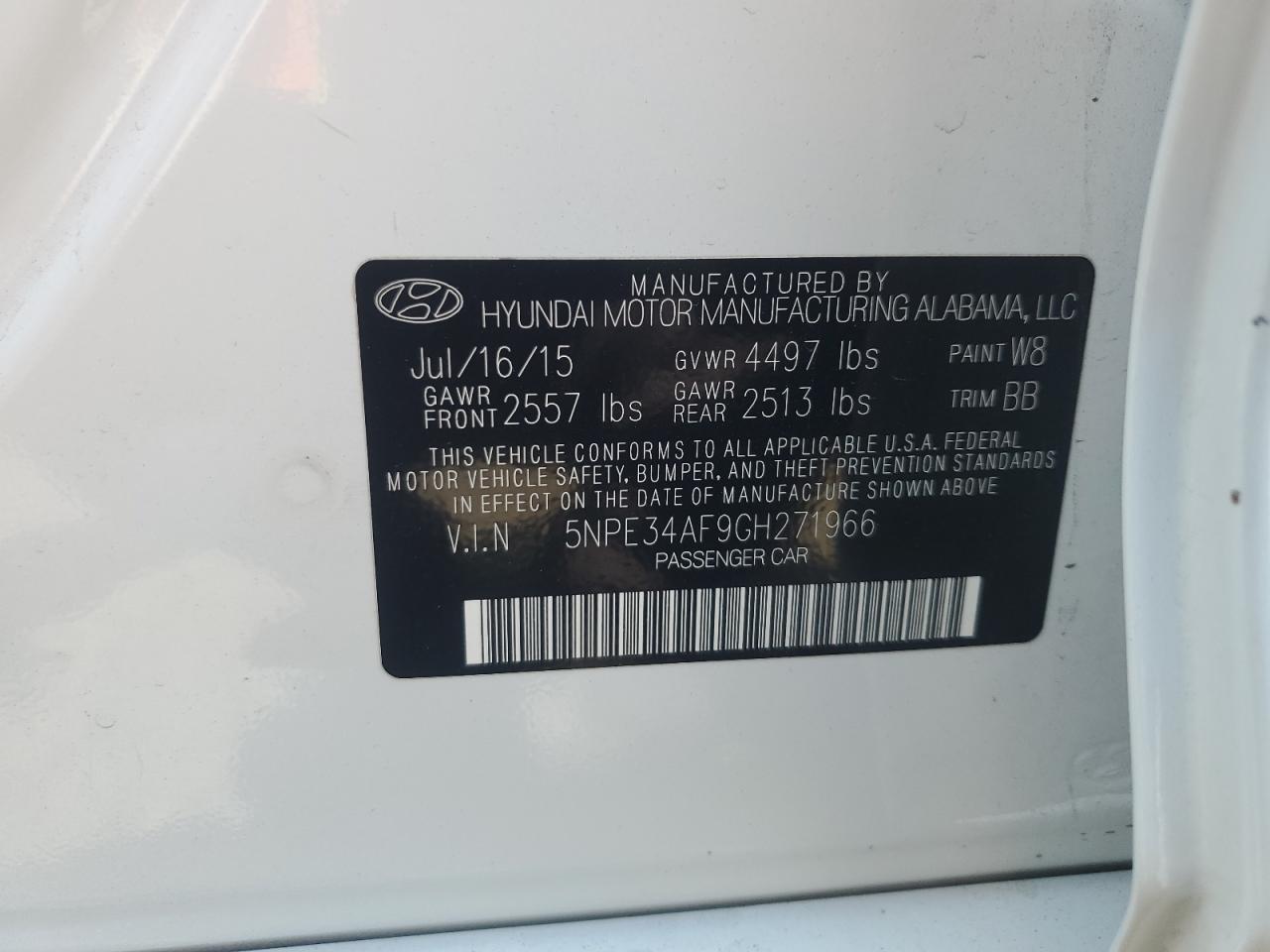 5NPE34AF9GH271966 2016 Hyundai Sonata Sport