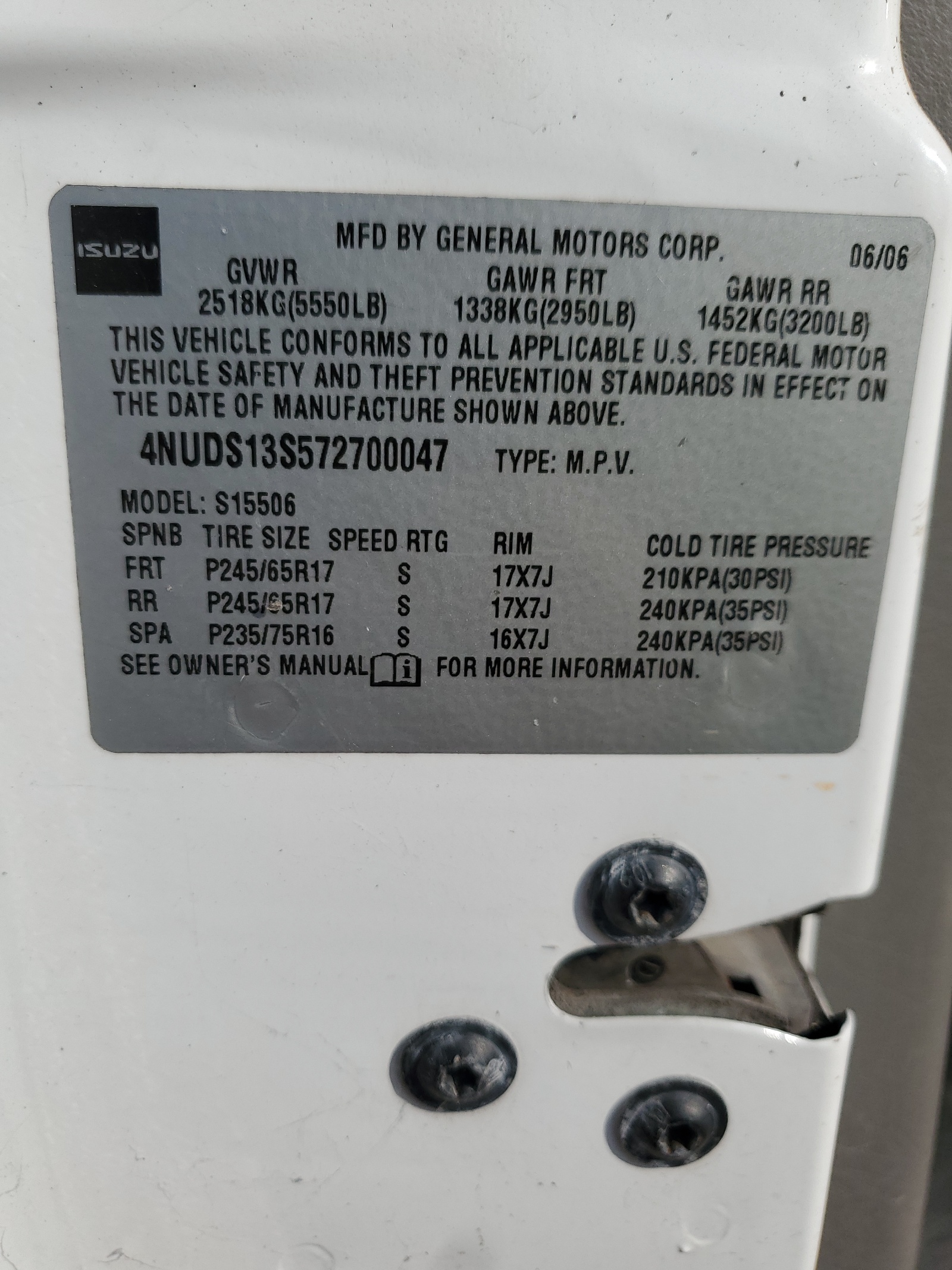 4NUDS13S572700047 2007 Isuzu Ascender S