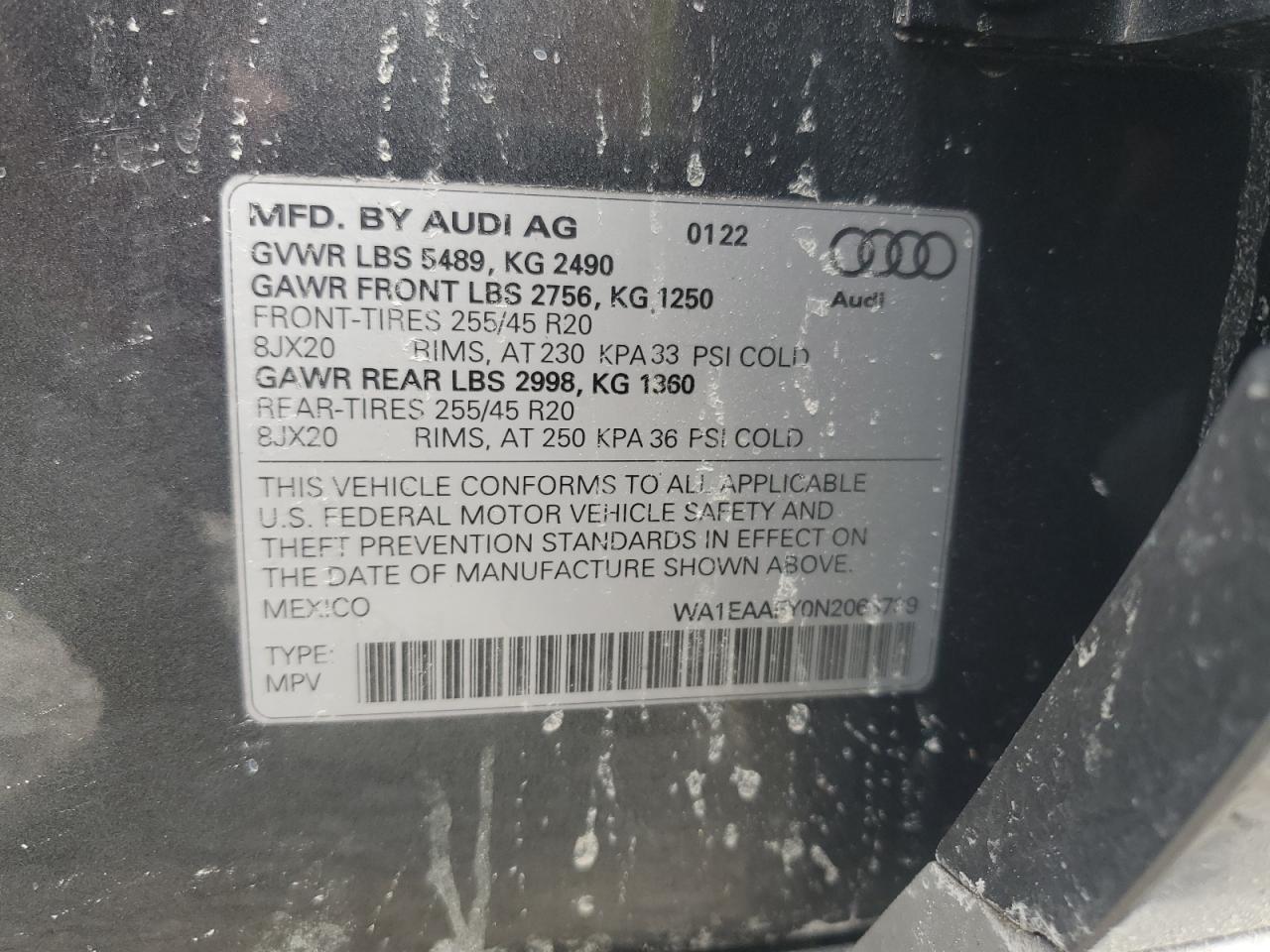 2022 Audi Q5 Premium Plus 45 VIN: WA1EAAFY0N2063739 Lot: 67727664