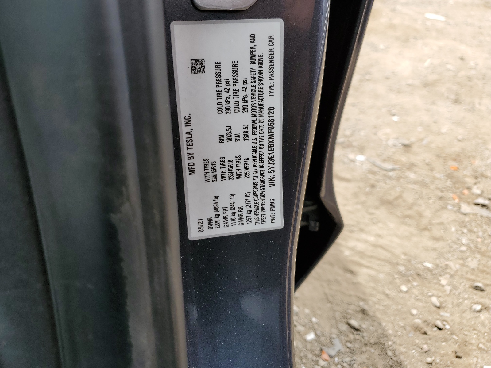 5YJ3E1EBXMF068120 2021 Tesla Model 3