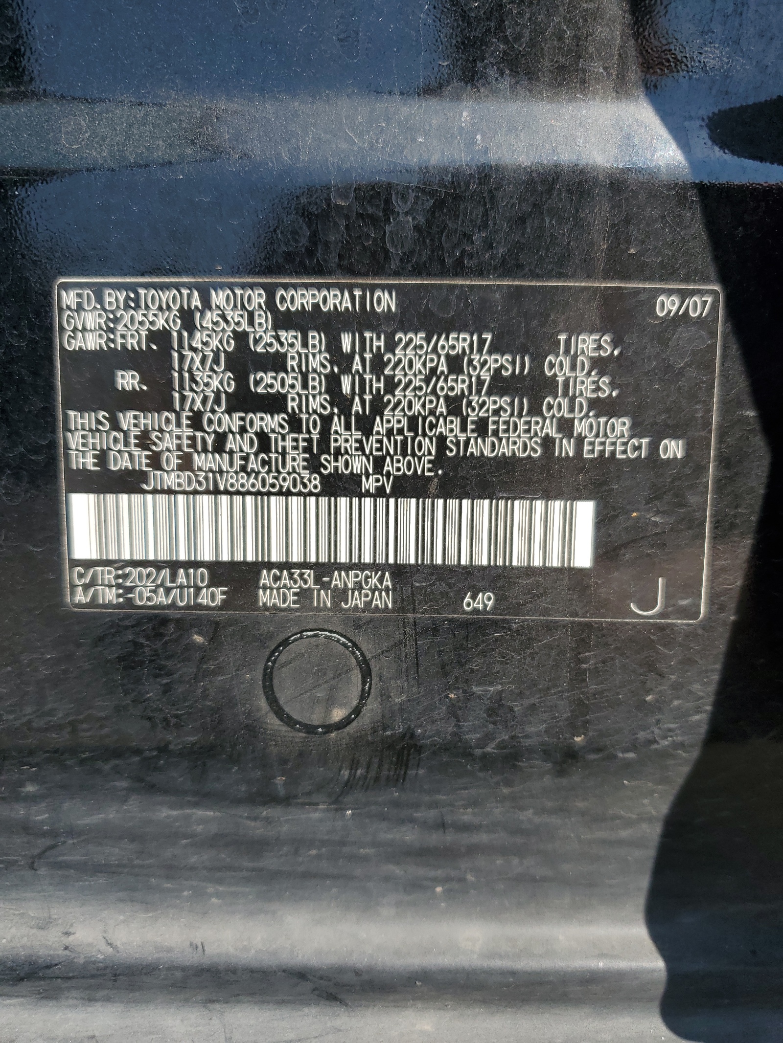 JTMBD31V886059038 2008 Toyota Rav4 Limited