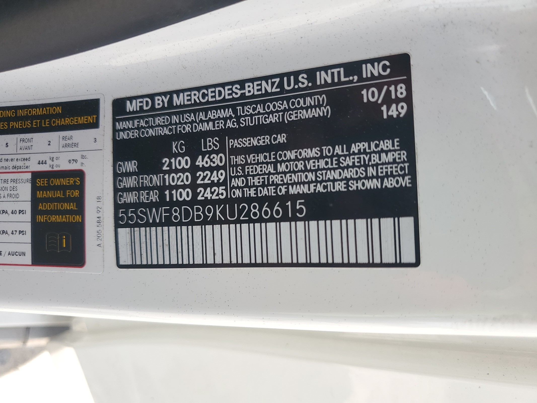 55SWF8DB9KU286615 2019 Mercedes-Benz C 300