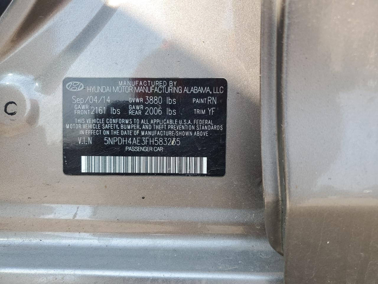 5NPDH4AE3FH583235 2015 HYUNDAI ELANTRA - Image 12