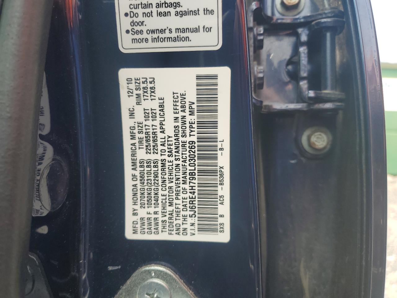 2011 Honda Cr-V Exl VIN: 5J6RE4H79BL030269 Lot: 67756594