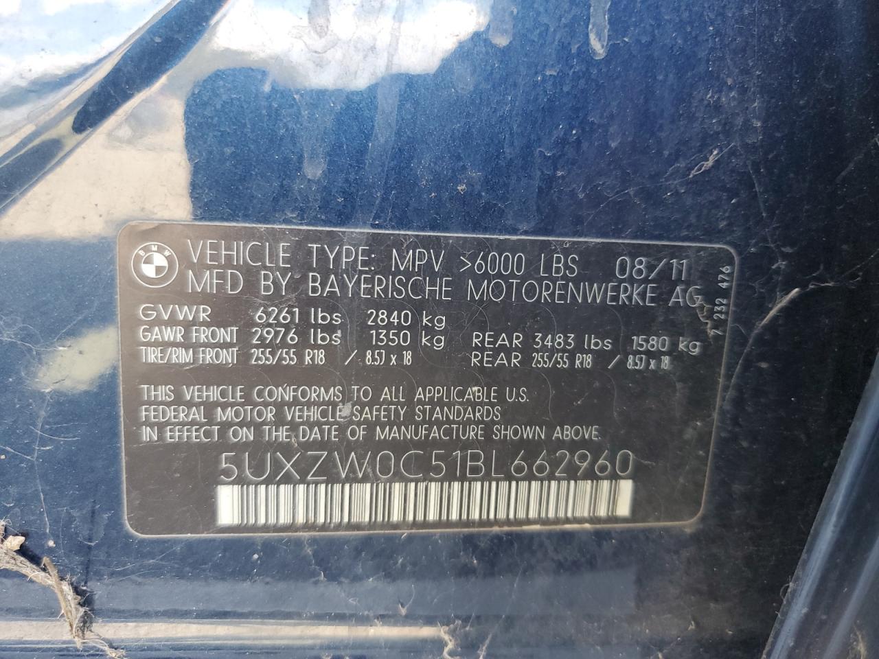 2011 BMW X5 xDrive35D VIN: 5UXZW0C51BL662960 Lot: 67795654