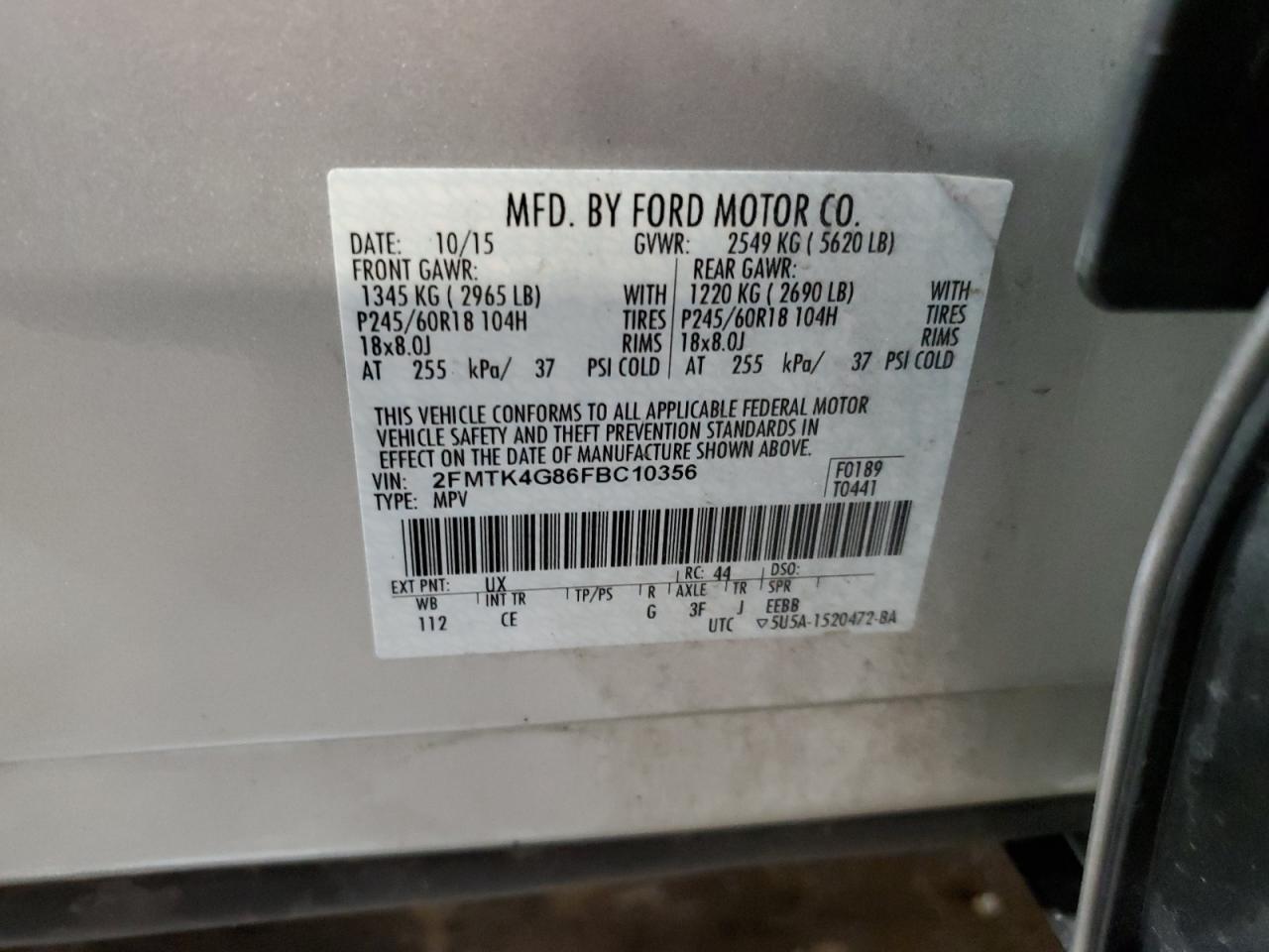 2FMTK4G86FBC10356 2015 FORD EDGE - Image 16