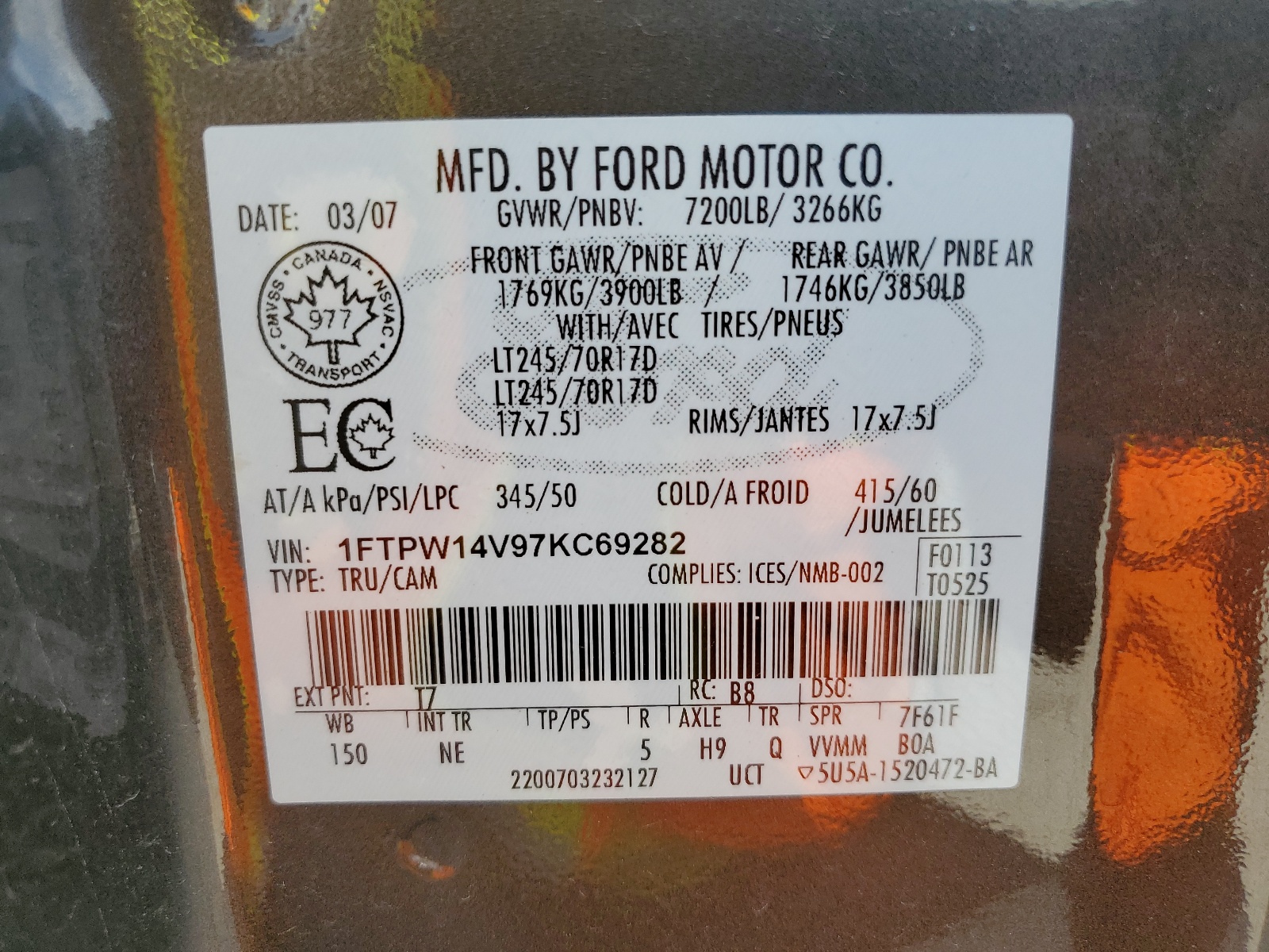 1FTPW14V97KC69282 2007 Ford F150 Supercrew