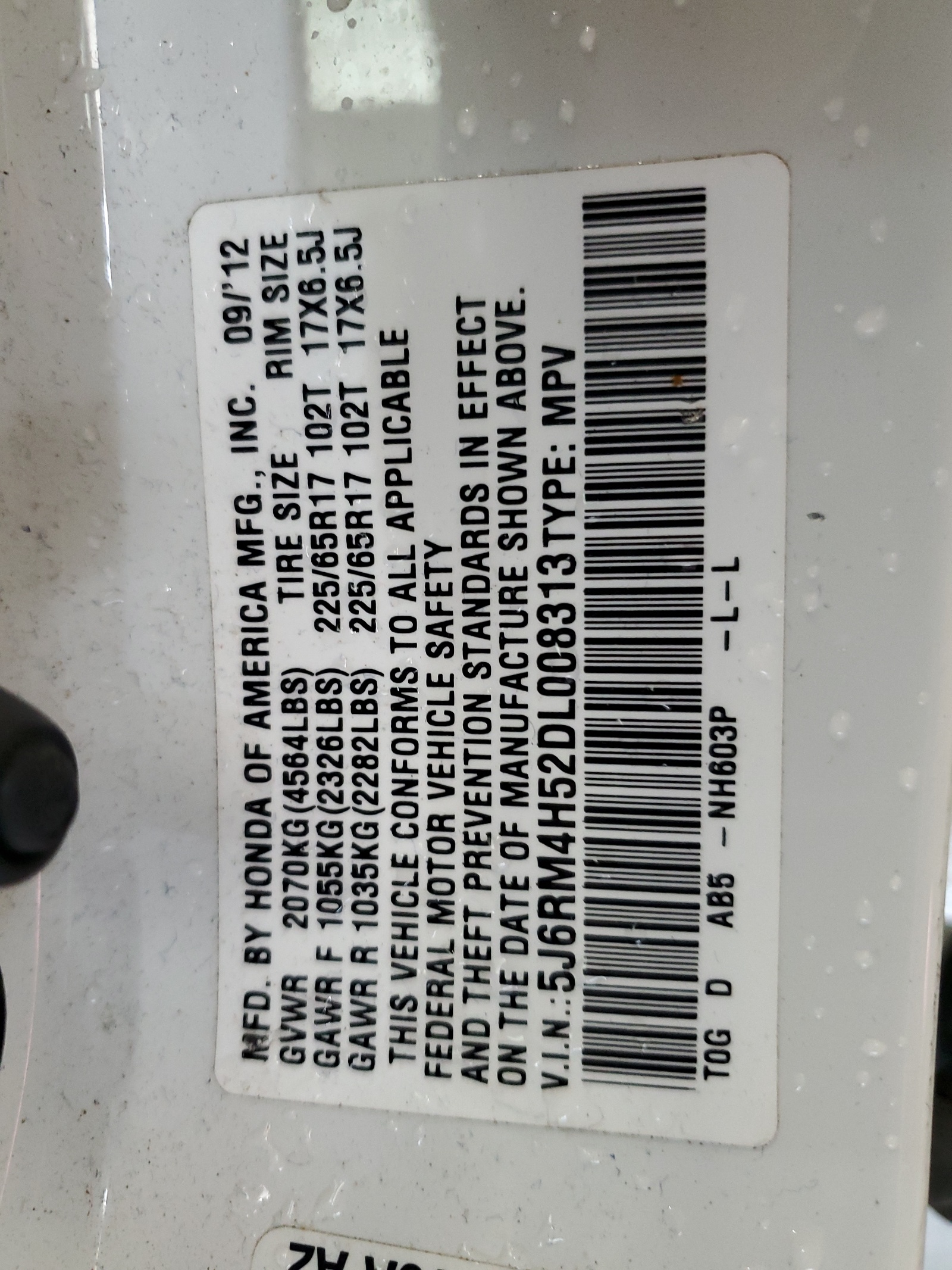 5J6RM4H52DL008313 2013 Honda Cr-V Ex