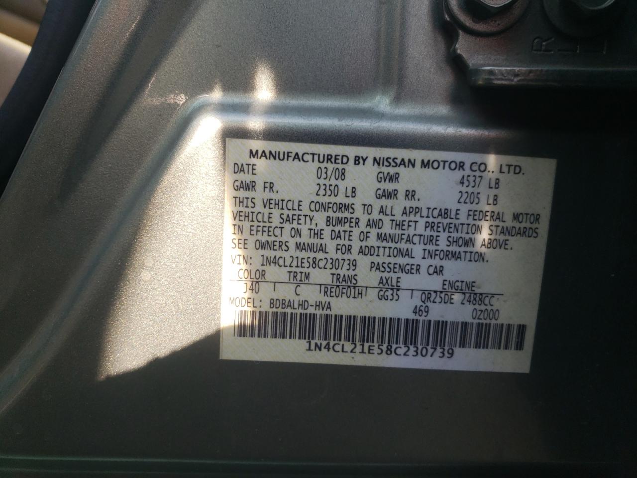 1N4CL21E58C230739 2008 Nissan Altima Hybrid