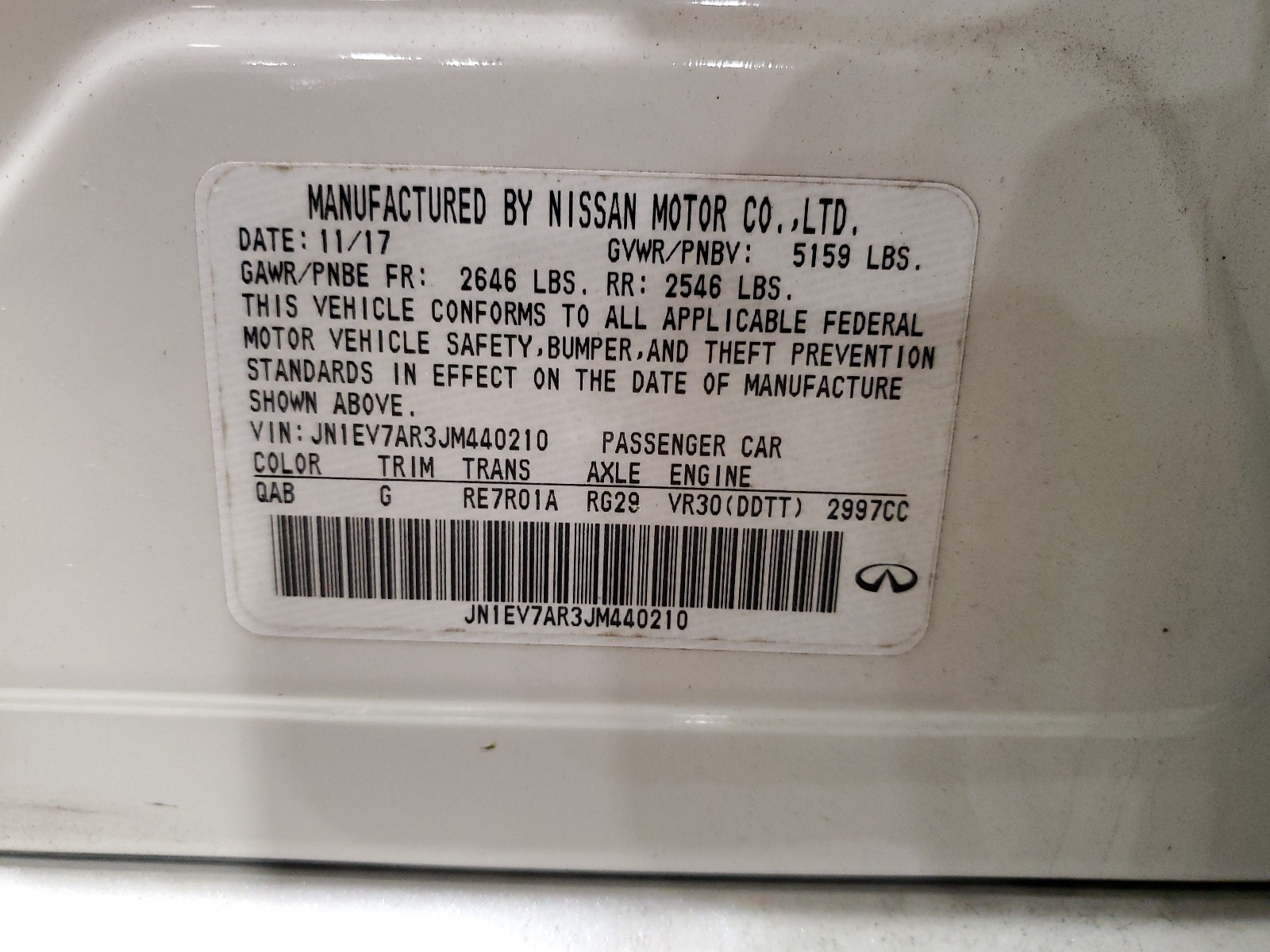 JN1EV7AR3JM440210 2018 Infiniti Q50 Luxe