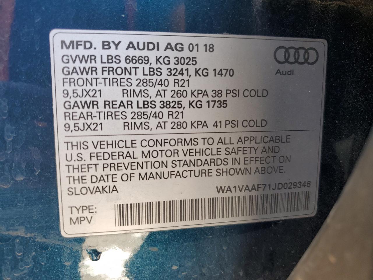 WA1VAAF71JD029346 2018 Audi Q7 Prestige