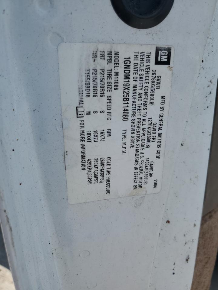 2005 Chevrolet Astro VIN: 1GNDM19X25B114080 Lot: 67257964