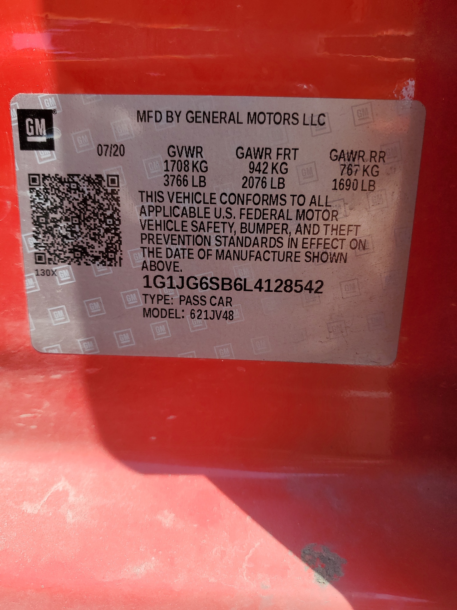 1G1JG6SB6L4128542 2020 Chevrolet Sonic