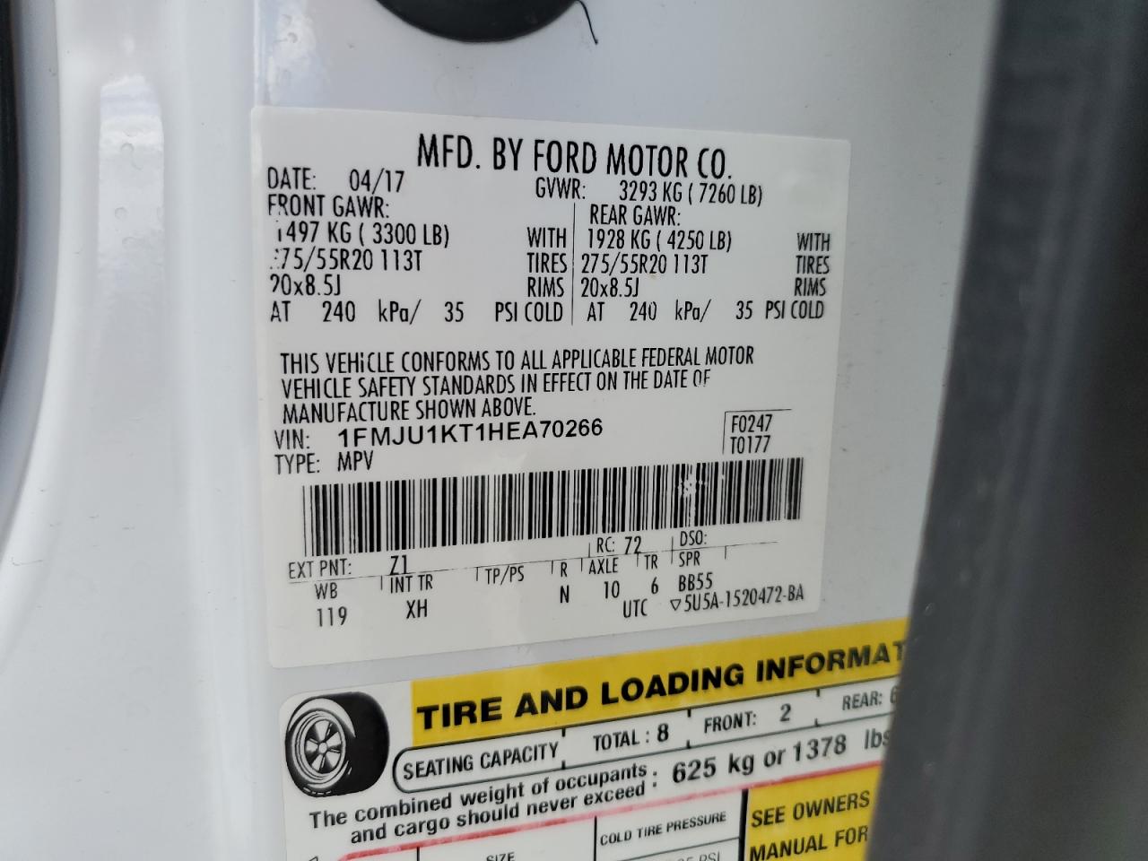 2017 Ford Expedition Limited VIN: 1FMJU1KT1HEA70266 Lot: 69401084