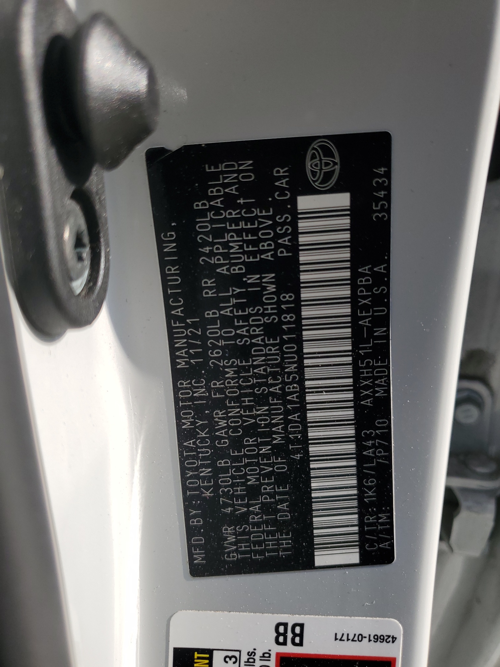 4T1DA1AB5NU011818 2022 Toyota Avalon Limited