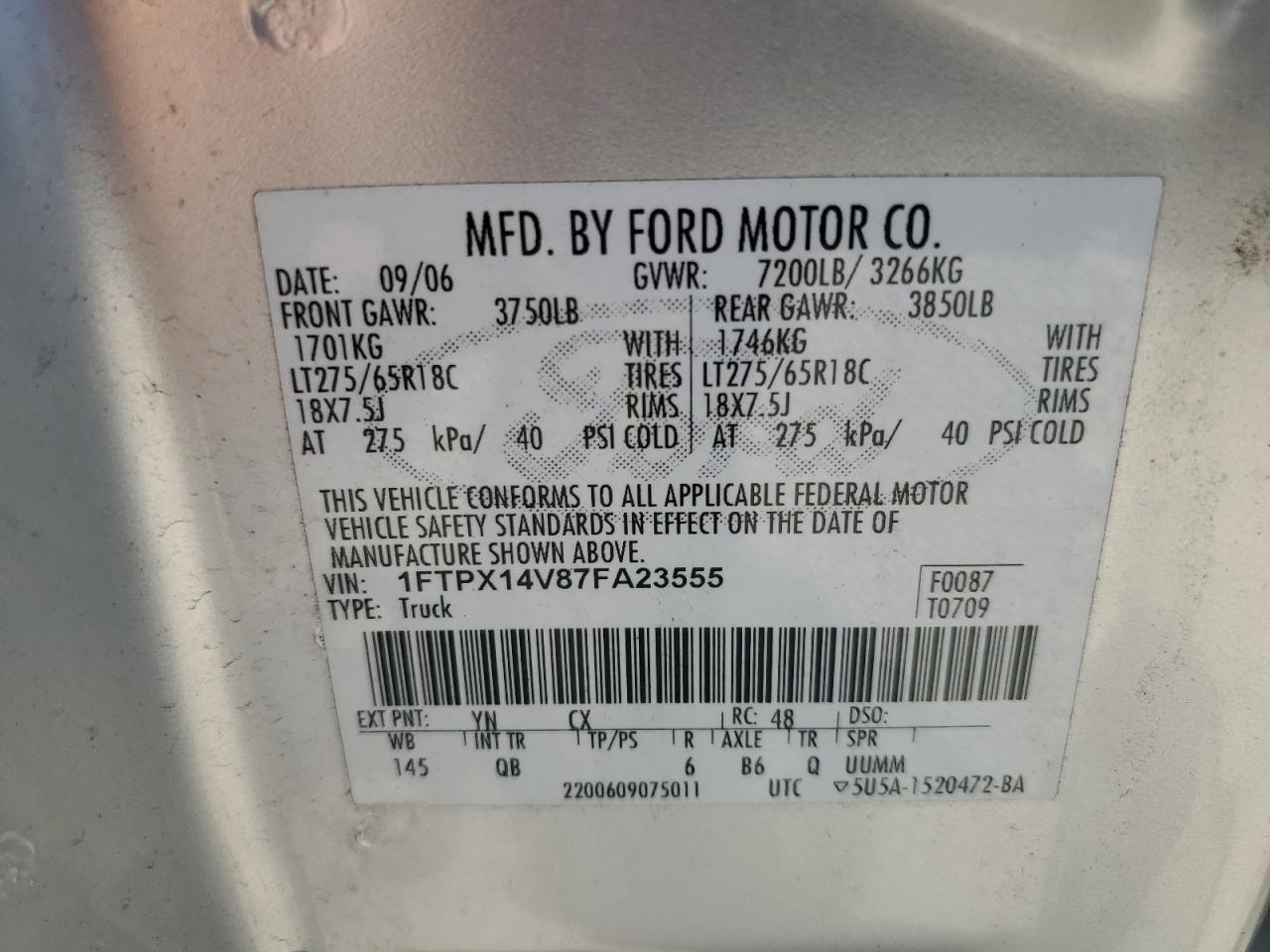 1FTPX14V87FA23555 2007 Ford F150