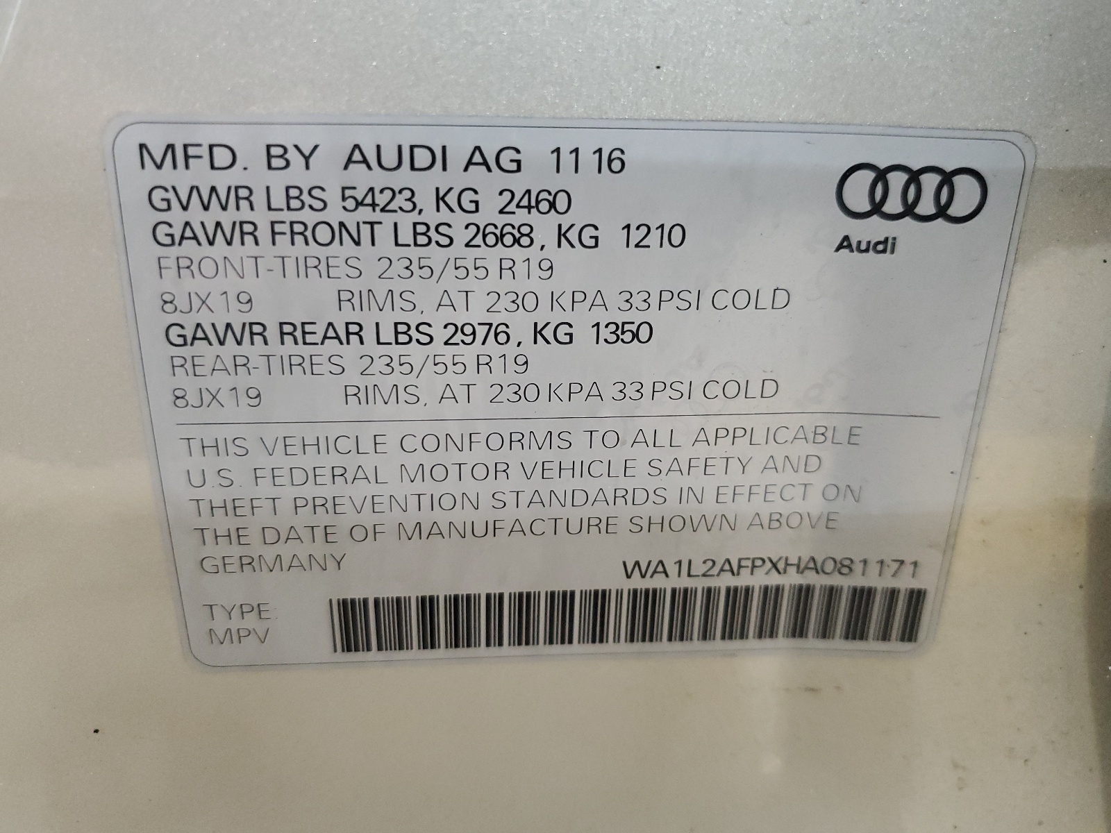 WA1L2AFPXHA081171 2017 Audi Q5 Premium Plus