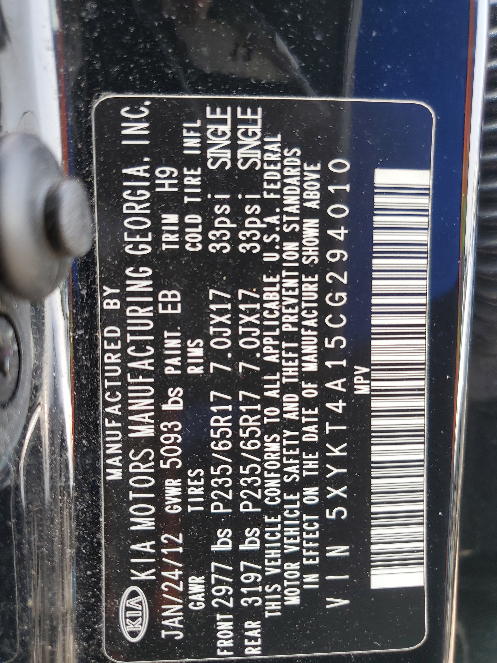 5XYKT4A15CG294010 2012 Kia Sorento Base