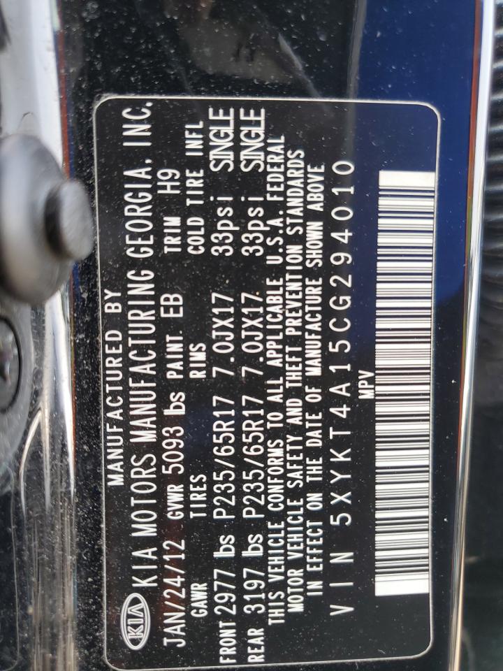 2012 Kia Sorento Base VIN: 5XYKT4A15CG294010 Lot: 67408544