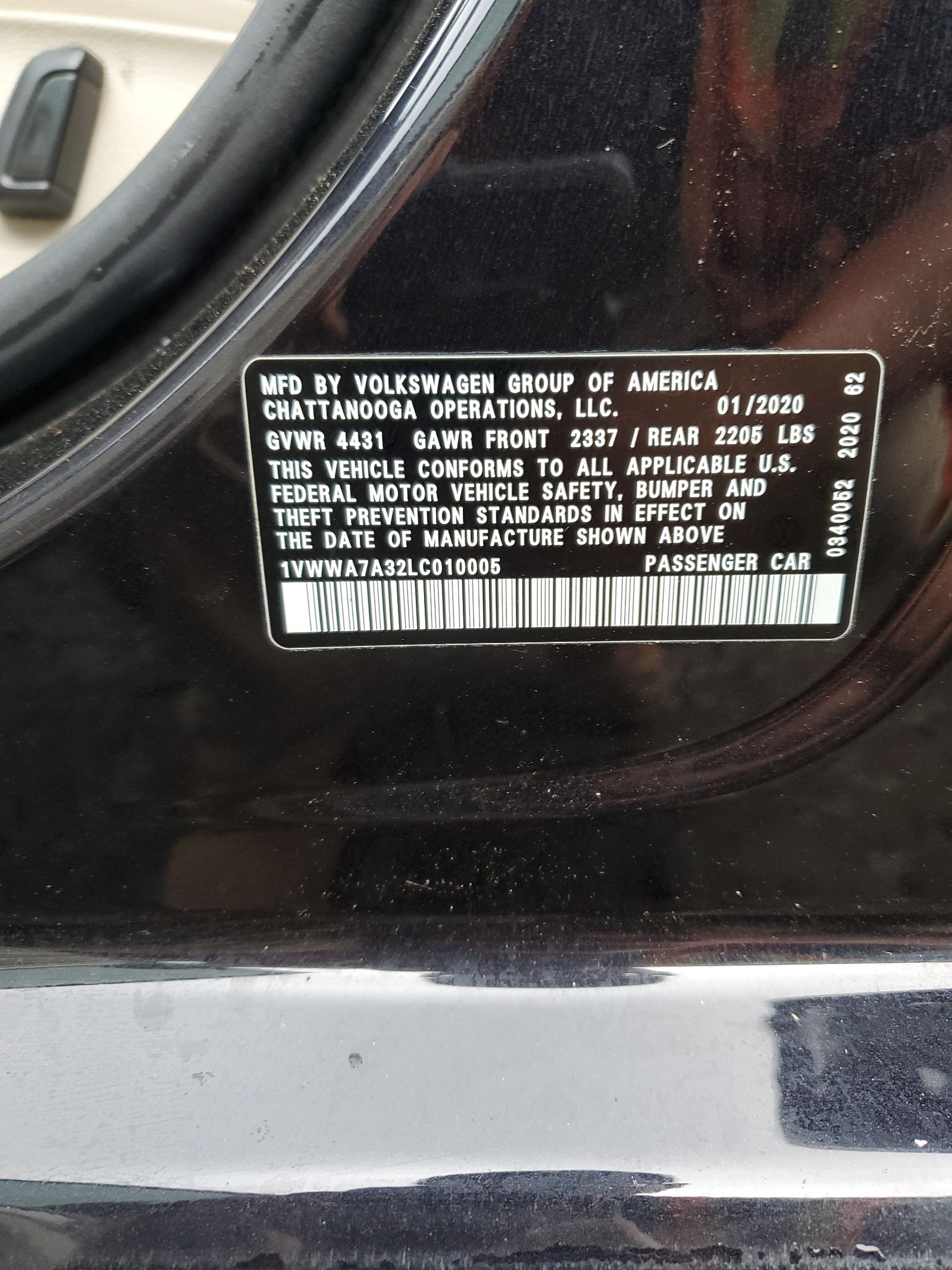 1VWWA7A32LC010005 2020 Volkswagen Passat Se