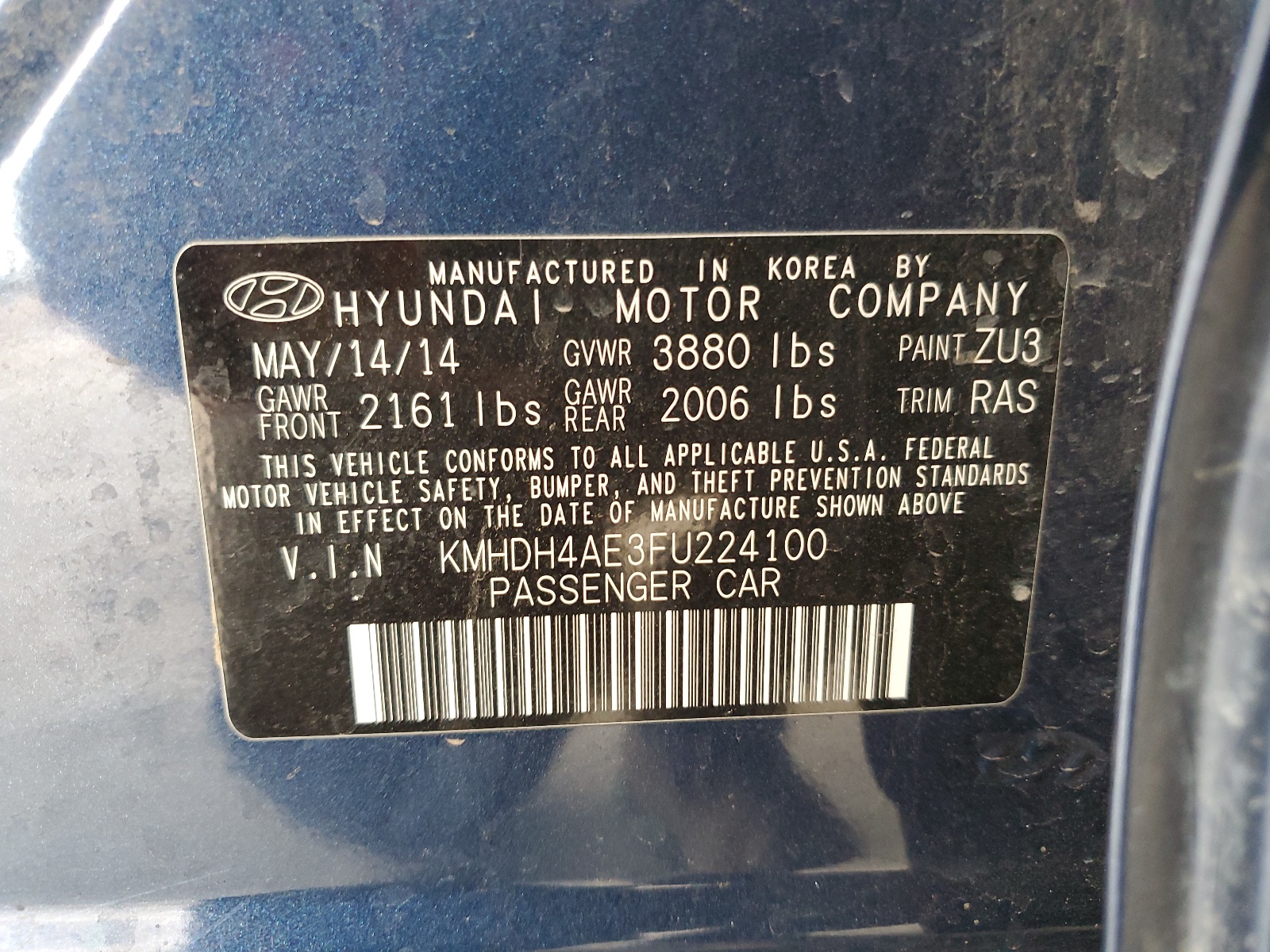 KMHDH4AE3FU224100 2015 Hyundai Elantra Se