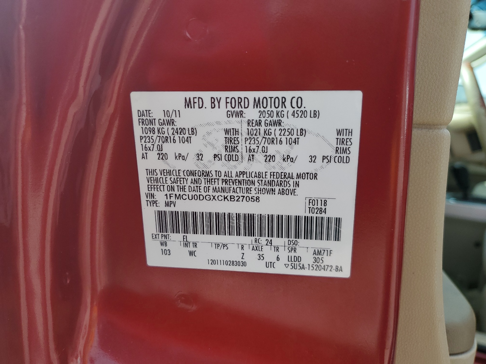 1FMCU0DGXCKB27058 2012 Ford Escape Xlt