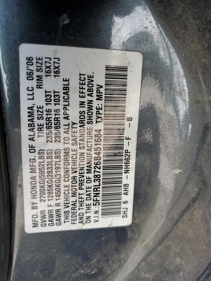 5FNRL38726B451684 2006 Honda Odyssey Exl